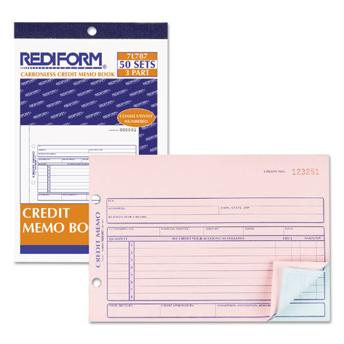 Credit Memo Book, Three-part Carbonless, 5.5 X 7.88, 50 Forms Total