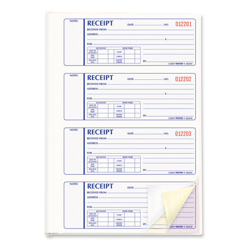 Money Receipt Book, Hardcover, Three-part Carbonless, 7 X 2.75, 4 Forms/sheet, 200 Forms Total