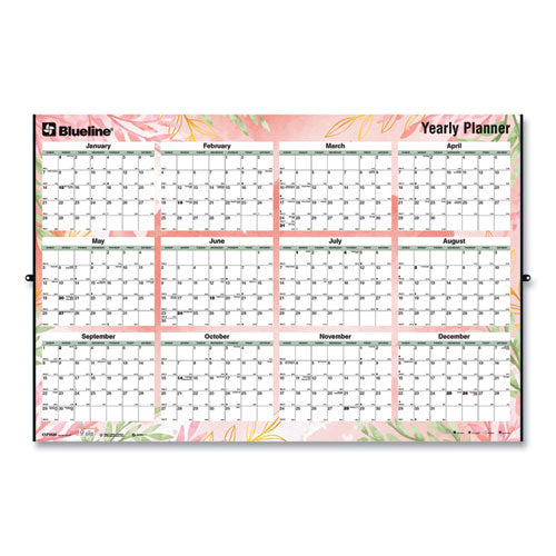 Yearly Laminated Wall Calendar, Tropical Watercolor Artwork, 36 X 24, White/sand/orange Sheets, 12-month (jan-dec): 2024