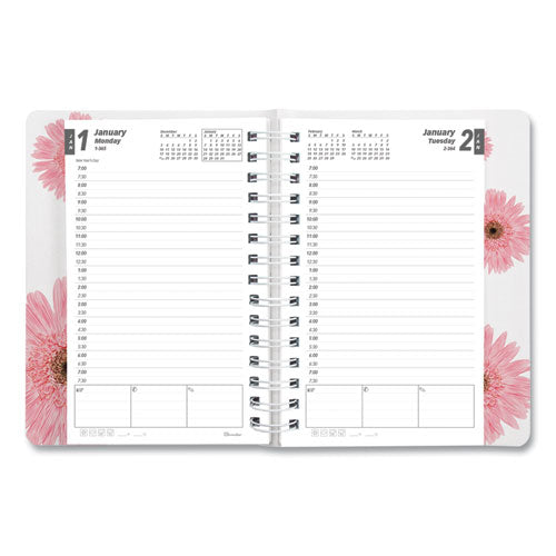 Pink Ribbon Essential Daily Appointment Book, Daisy Artwork, 8 X 5, Navy/gray/pink Cover, 12-month (jan To Dec): 2024