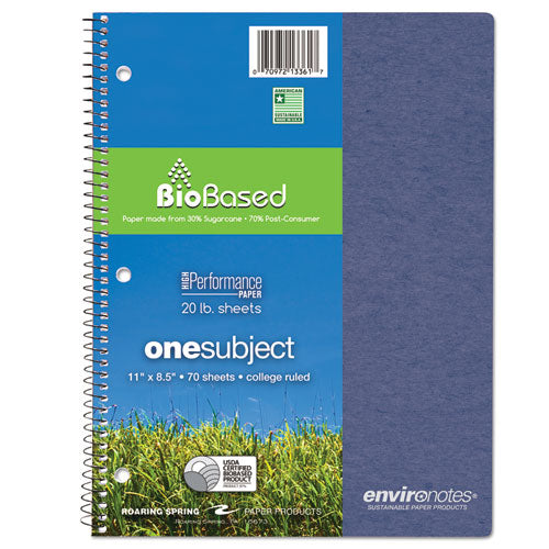 Environotes Biobased Notebook, 1-subject, Medium/college Rule, Randomly Assorted Earthtone Cover, (70) 11 X 8.5 Sheets