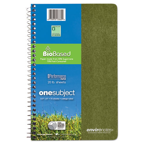 Environotes Biobased Notebook, 1-subject, Medium/college Rule, Randomly Assorted Earthtone Cover, (70) 11 X 8.5 Sheets