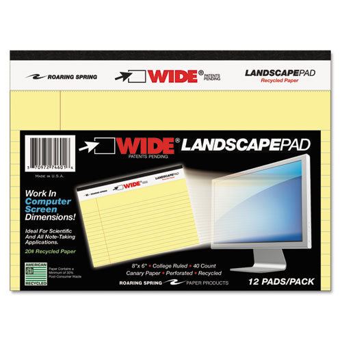 Wide Landscape Format Writing Pad, Unpunched With Standard Back, Medium/college Rule, 40 White 11 X 9.5 Sheets