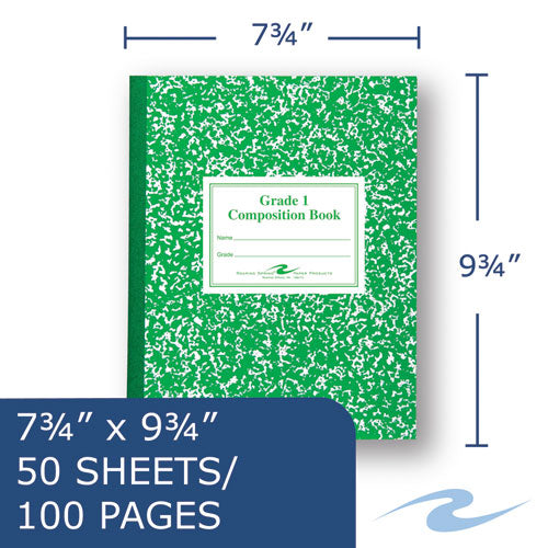 Grade School Ruled Composition Book, Manuscript Format, Green Cover, (50) 9.75 X 7.75 Sheets