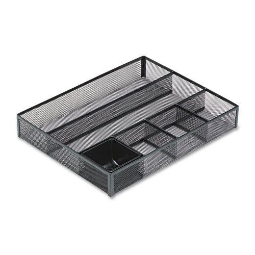 Metal Mesh Deep Desk Drawer Organizer, Six Compartments, 15.25 X 11.88 X 2.5, Black