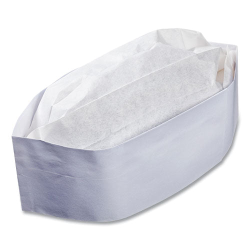 Classy Cap, papel crepé, ajustable, talla única, blanco, 100 tapas/paquete, 10 paquetes/cartón