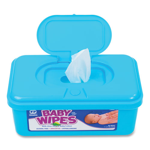 Baby Wipes Tub, Unscented, White, 80/tub, 12 Tubs/carton