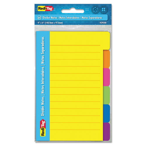 Index Sticky Notes, 6-tab Sets, Note Ruled, 4" X 6", Assorted Colors, 60 Sheets/set, 2 Sets/pack