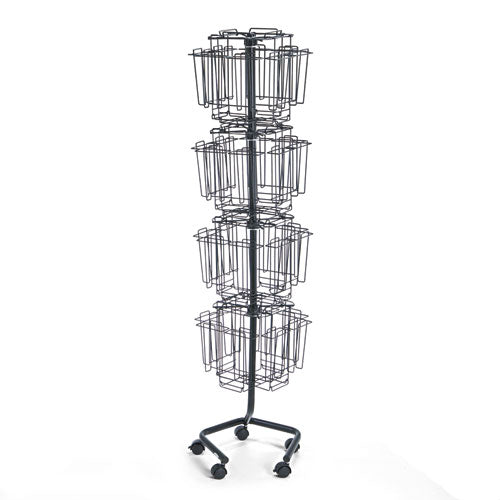 Wire Rotary Display Racks, 32 Compartments, 15w X 15d X 60h, Charcoal