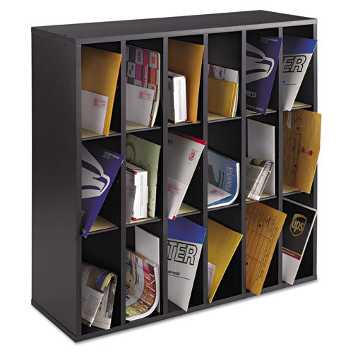 Wood Mail Sorter With Adjustable Dividers, Stackable, 36 Compartments, 33.75 X 12 X 32.75, Black