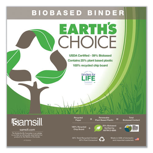 Earth's Choice Plant-based D-ring View Binder, 3 Rings, 3" Capacity, 11 X 8.5, White