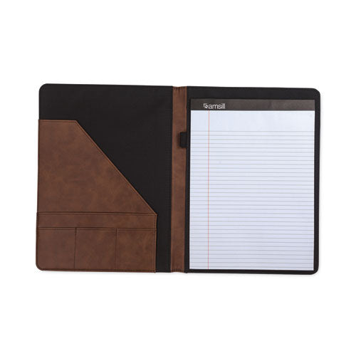 Two-tone Padfolio With Spine Accent, 10.6w X 14.25h, Polyurethane, Tan/brown