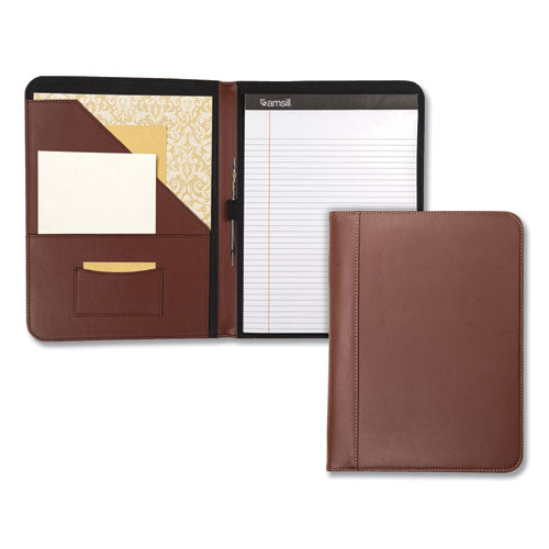 Contrast Stitch Leather Padfolio, 8 1/2 X 11, Leather, Tan