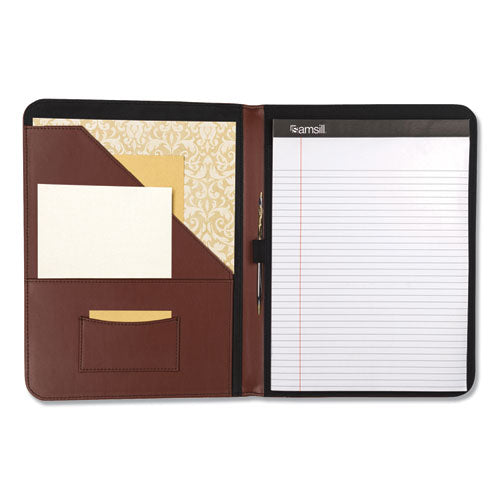 Contrast Stitch Leather Padfolio, 8 1/2 X 11, Leather, Tan