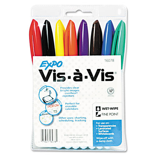 Vis-a-vis Wet Erase Marker, Fine Bullet Tip, Blue, Dozen