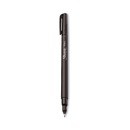 Water-resistant Ink Porous Point Pen, Stick, Fine 0.4 Mm, Black Ink, Black/gray Barrel, Dozen