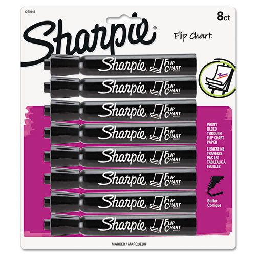 Flip Chart Marker, Broad Bullet Tip, Black, 8/pack