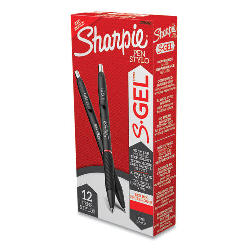 S-gel High-performance Gel Pen, Retractable, Fine 0.5 Mm, Red Ink, Black Barrel, Dozen