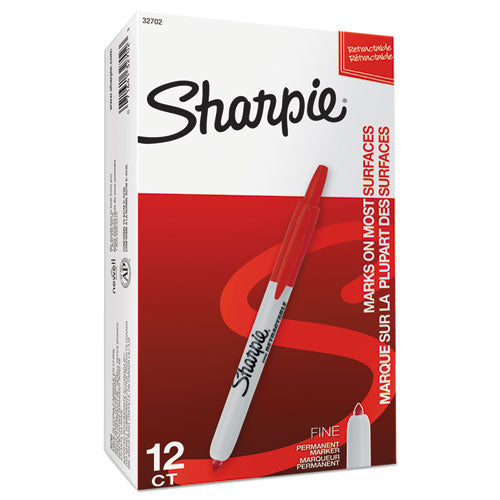 Retractable Permanent Marker, Fine Bullet Tip, Red