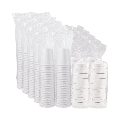 Flexstyle Double Poly Food Combo Packs, 32 Oz, White, Paper, 25 Cups And 25 Lids/pack, 10 Packs/carton