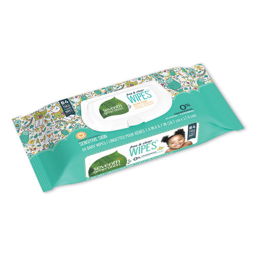Free And Clear Baby Wipes, 7 X 7, Unscented, White, 64/flip-top Pack