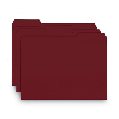 Interior File Folders, 1/3-cut Tabs: Assorted, Letter Size, 0.75" Expansion, Maroon, 100/box