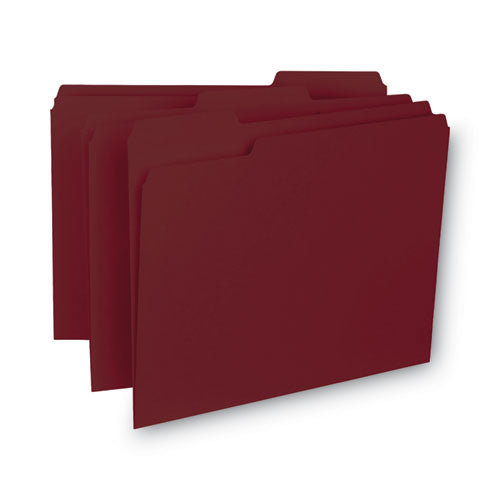 Interior File Folders, 1/3-cut Tabs: Assorted, Letter Size, 0.75" Expansion, Maroon, 100/box