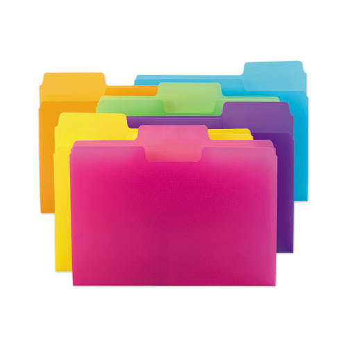 Top Tab Poly Colored File Folders, 1/3-cut Tabs: Assorted, Letter Size, 0.75" Expansion, Assorted Colors,12/pack