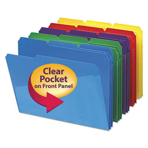 Poly Colored File Folders With Slash Pocket, 1/3-cut Tabs: Assorted, Letter Size, 0.75" Expansion, Assorted Colors, 12/pack