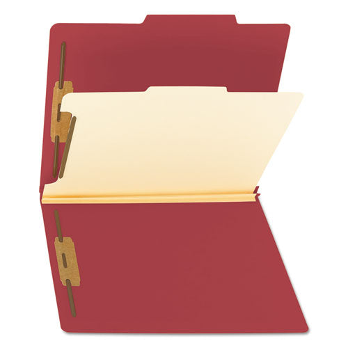 Top Tab Classification Folders, Four Safeshield Fasteners, 2" Expansion, 1 Divider, Letter Size, Red Exterior, 10/box