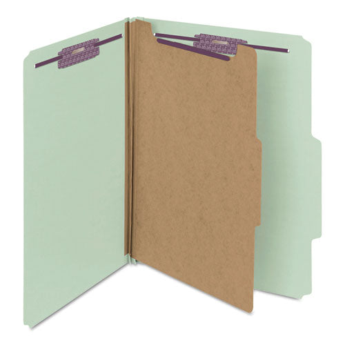 Pressboard Classification Folders With Four Safeshield Fasteners, 2/5-cut Tabs, 1 Divider, Letter-size, Gray-green, 10/box
