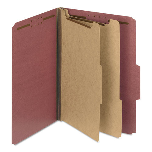 Recycled Pressboard Classification Folders, 2" Expansion, 2 Dividers, 6 Fasteners, Letter Size, Red Exterior, 10/box