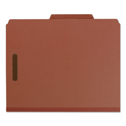 Recycled Pressboard Classification Folders, 2" Expansion, 2 Dividers, 6 Fasteners, Letter Size, Red Exterior, 10/box