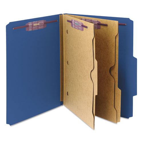 6-section Pressboard Top Tab Pocket Classification Folders, 6 Safeshield Fasteners, 2 Dividers, Letter Size, Dark Blue, 10/bx