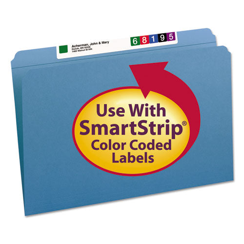 Reinforced Top Tab Colored File Folders, Straight Tabs, Legal Size, 0.75" Expansion, Blue, 100/box