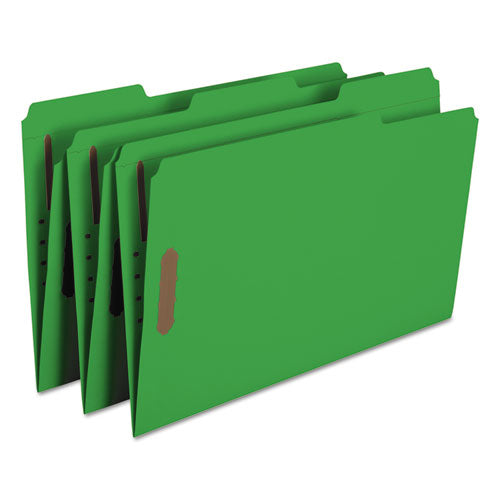 Top Tab Colored Fastener Folders, 0.75" Expansion, 2 Fasteners, Legal Size, Green Exterior, 50/box