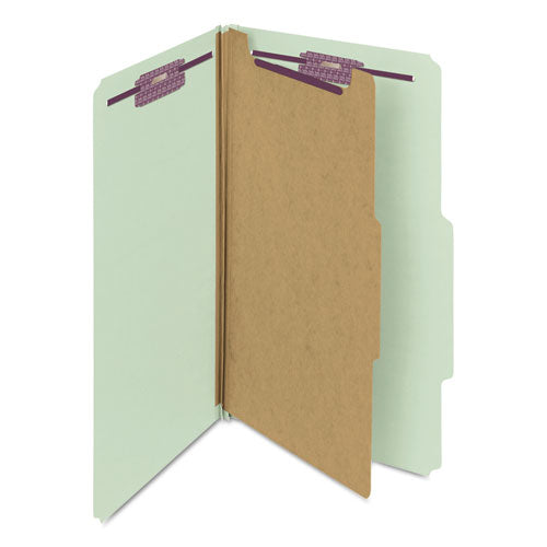 Pressboard Classification Folders, Four Safeshield Fasteners, 2/5-cut Tabs, 1 Divider, Legal Size, Gray-green, 10/box