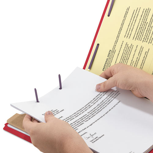 6-section Pressboard Top Tab Pocket Classification Folders, 6 Safeshield Fasteners, 2 Dividers, Legal Size, Bright Red, 10/bx