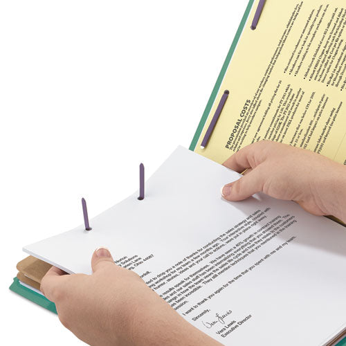 6-section Pressboard Top Tab Pocket Classification Folders, 6 Safeshield Fasteners, 2 Dividers, Legal Size, Green, 10/box