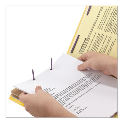 End Tab Pressboard Classification Folders, Six Safeshield Fasteners, 2" Expansion, 2 Dividers, Legal Size, Yellow, 10/box