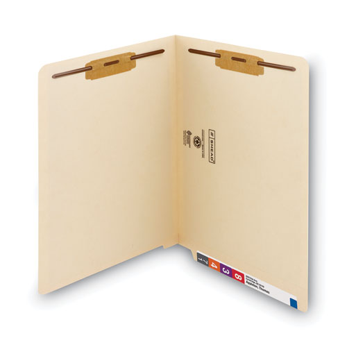 End Tab Fastener Folders With Reinforced Straight Tabs, 14-pt Manila, 2 Fasteners, Letter Size, Manila Exterior, 50/box