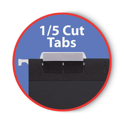Colored Hanging File Folders With 1/5 Cut Tabs, Letter Size, 1/5-cut Tabs, Black, 25/box