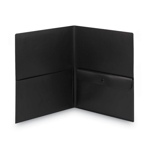 Poly Two-pocket Folder With Snap Closure Security Pocket, 100-sheet Capacity, 11 X 8.5, Black, 5/pack