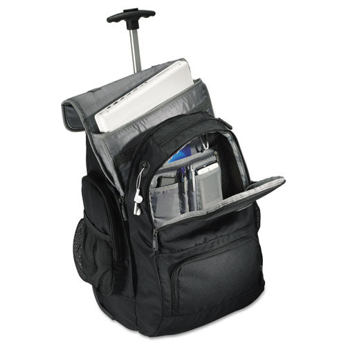 Rolling Backpack, Fits Devices Up To 15.6", Polyester, 14 X 8 X 21, Black/charcoal