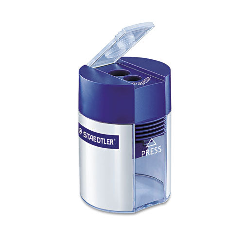 Cylinder Handheld Pencil Sharpener, Two-hole, 1.63 X 2.25, Blue/silver