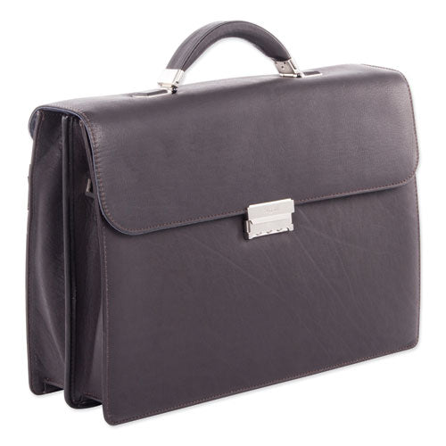 Milestone Briefcase, Fits Devices Up To 15.6", Leather, 5 X 5 X 12, Black