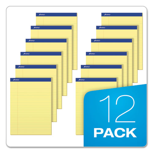 Perforated Writing Pads, Wide/legal Rule, 50 Canary-yellow 8.5 X 11.75 Sheets, Dozen