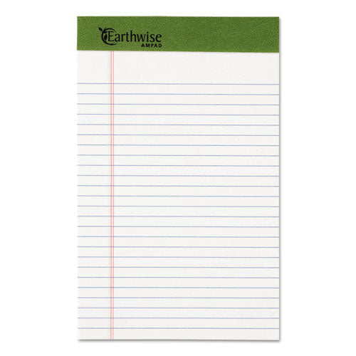 Earthwise By Ampad Recycled Writing Pad, Wide/legal Rule, Politex Sand Headband, 40 White 8.5 X 11.75 Sheets, 4/pack