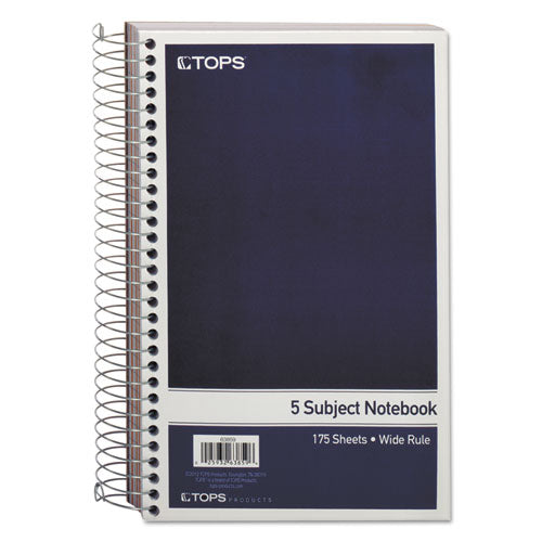 Wirebound Five-subject Notebook, Wide/legal Rule, Navy Cover, (175) 9.5 X 6 Sheets