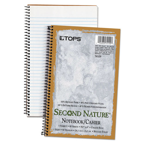 Second Nature Single Subject Wirebound Notebooks, Medium/college Rule, Light Blue Cover, (80) 9.5 X 6 Sheets